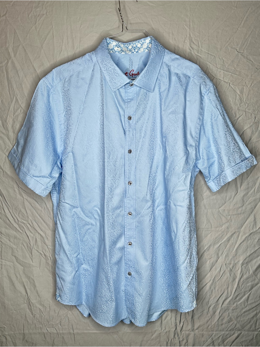 Robert Graham Classic Fit Xl Blue Jacquard Paisley Short Sleeve Button Shirt